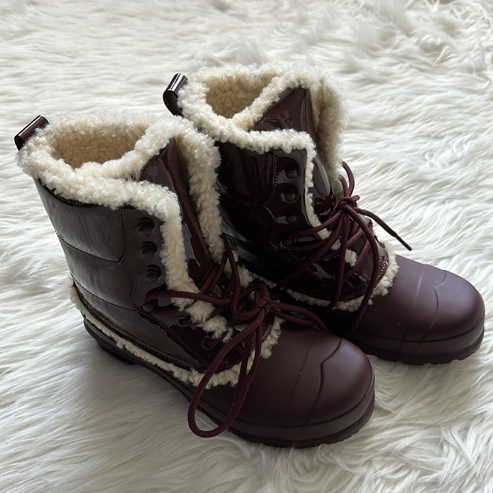 Hunter Patent Leather Lace Up Rain Boots Size US 6